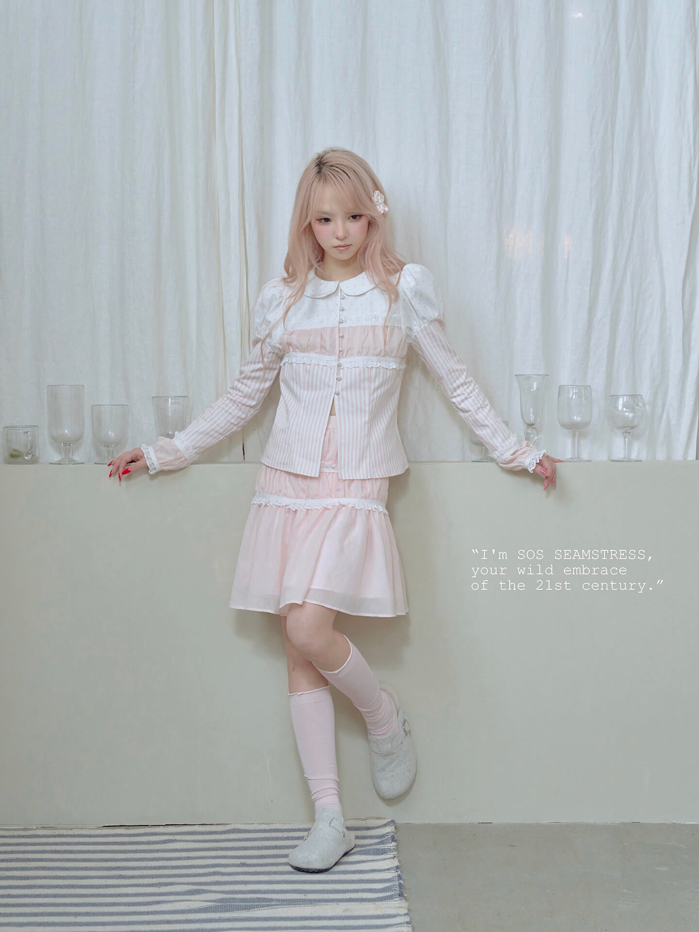 Soft Blush Lace Panel Blouse