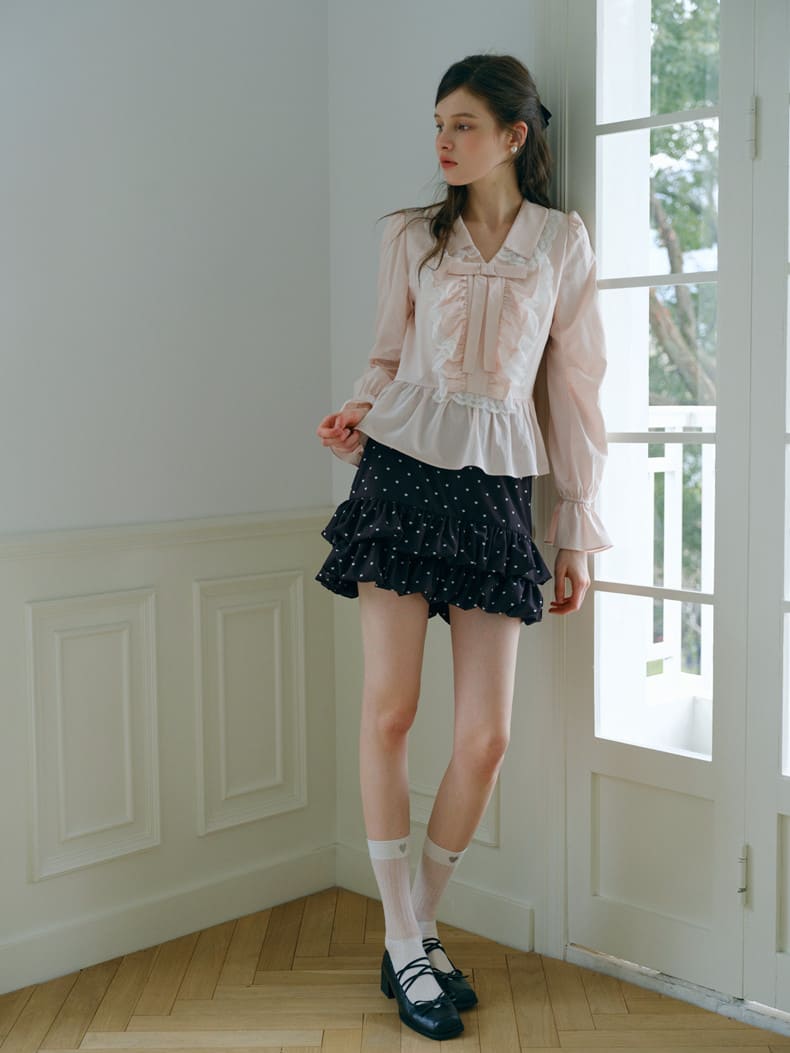 Romantic Lace Frill Tie Blouse