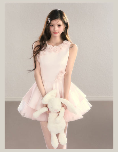 Classic Rose Appliqué Princess Mini Dress