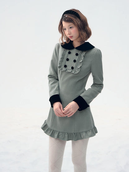 Velvet Collar Classic Frill Dress（全2色）