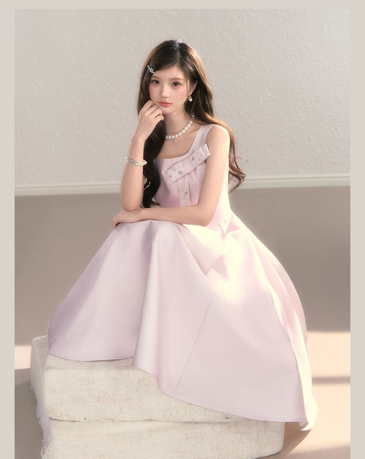 Elegant Jewel Ribbon Flare Dress