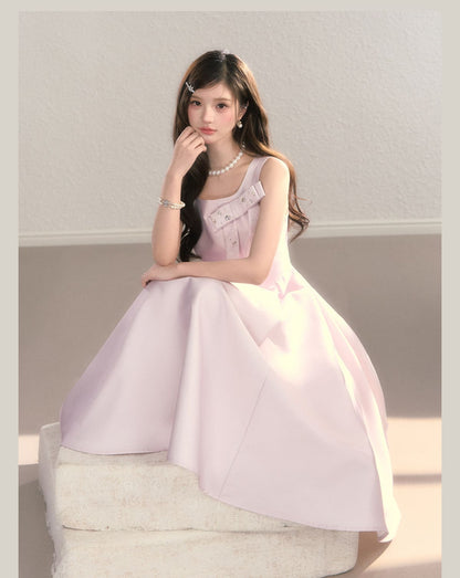 Elegant Jewel Ribbon Flare Dress