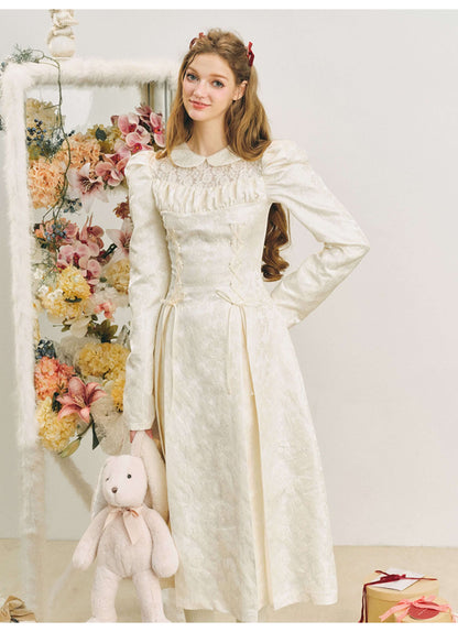 Elegant Lace Yoke Corseted Dress