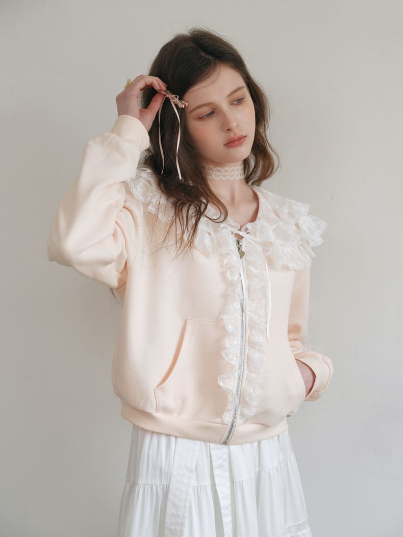 Romantic Frill Collar Zip-Up Blouson