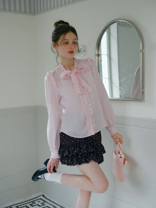 Elegant Frill Ribbon Blouse
