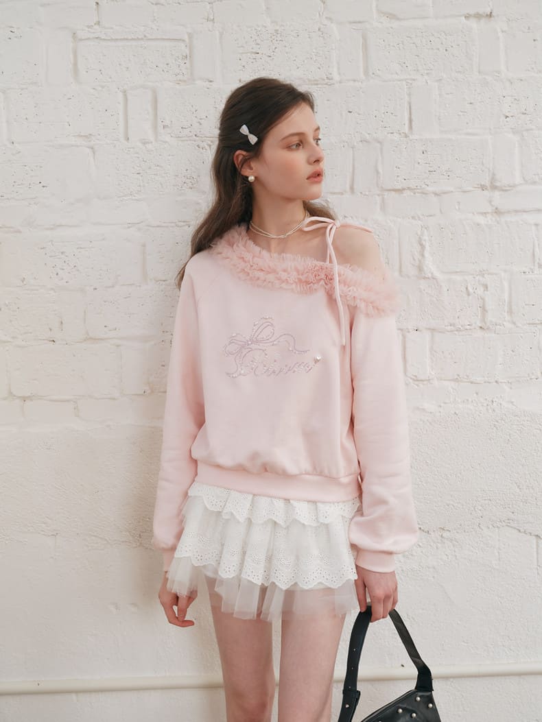 Graceful Ribbon Off-Shoulder Sweatshirt