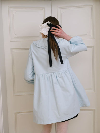 Elegant Ribbon Collar A-Line Coat