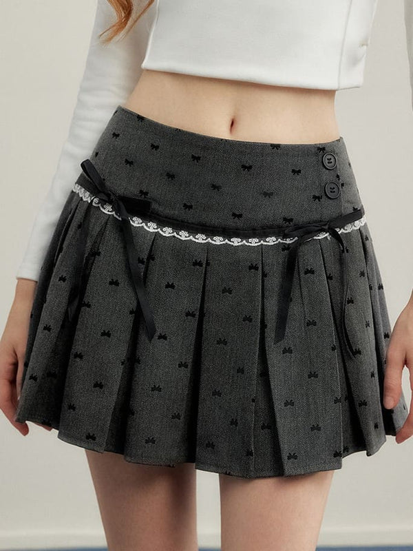 Ribbon Print Monotone Pleated Skirt