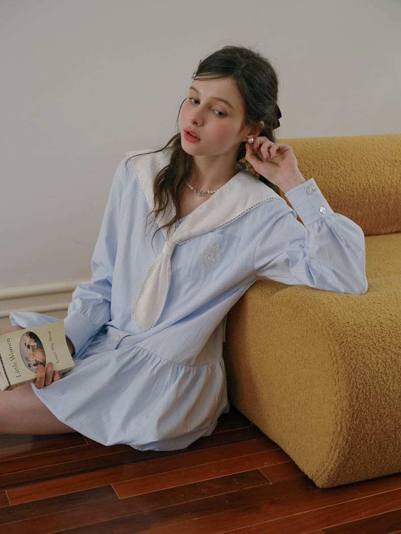 Soft Stripe Sailor Balloon Hem Dress