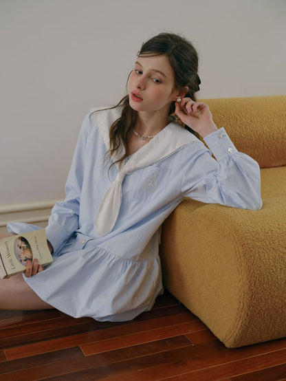 Soft Stripe Sailor Balloon Hem Dress