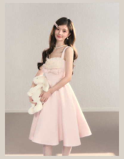 Elegant Soft Pink Ribbon A Line Dress