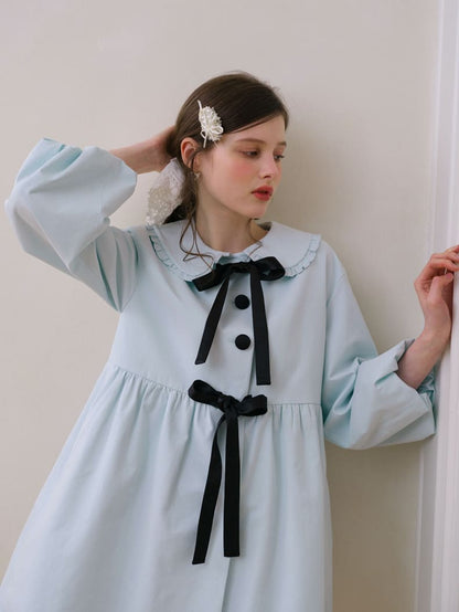 Elegant Ribbon Collar A-Line Coat