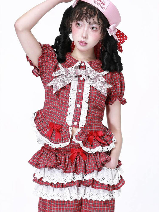 Candy Sweet Check Frill Blouse