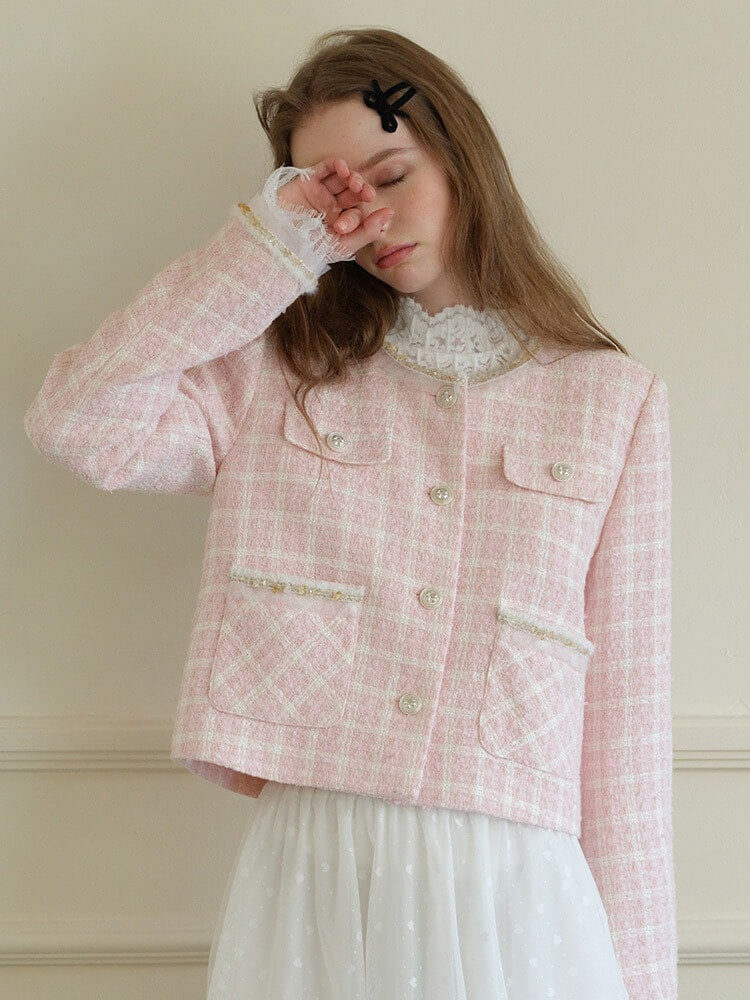 Cotton Candy Check Tweed Jacket