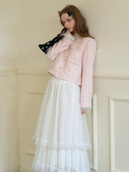 Cotton Candy Check Tweed Jacket