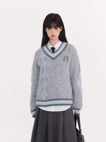 Fluffy Argyle Mood Knit（全3色）