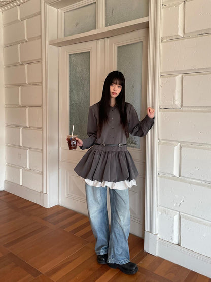 Cloudy Ruffle Layer Shirt Onepiece
