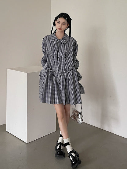 Ribbon Puff Gingham Dress