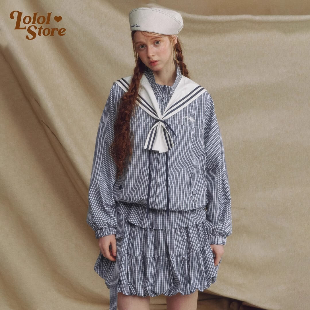 Sailor Check Ribbon Blouson