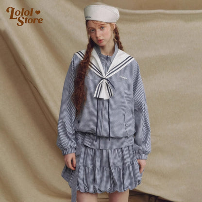 Sailor Check Ribbon Blouson