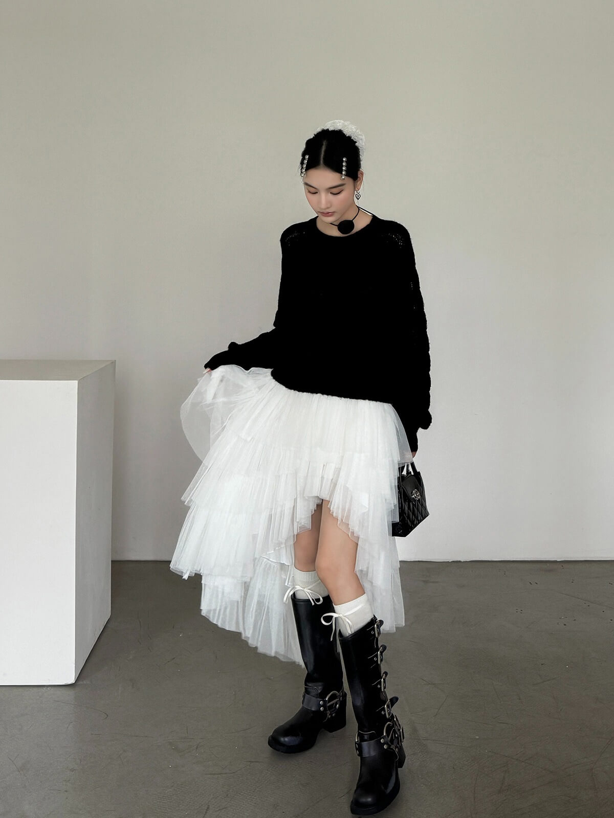 Asymmetry Layered Fluffy Tulle Skirt