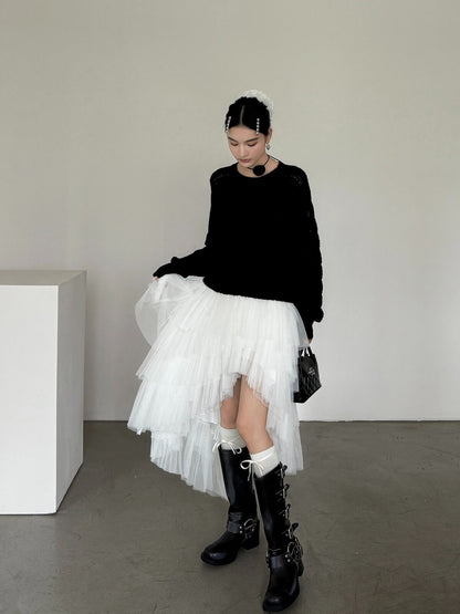 Asymmetry Layered Fluffy Tulle Skirt