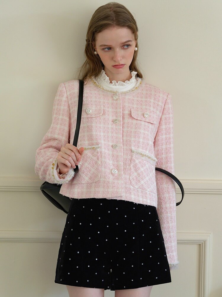 Cotton Candy Check Tweed Jacket