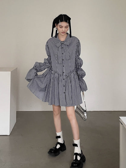 Ribbon Puff Gingham Dress