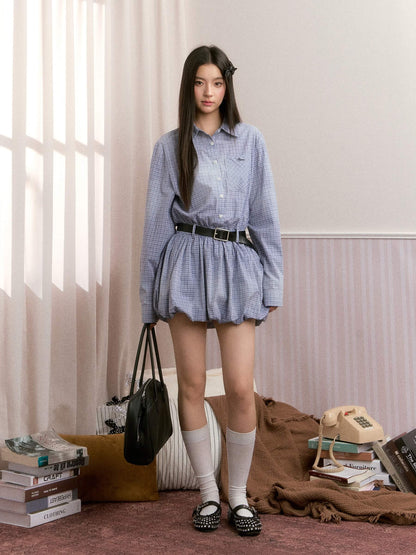 Balloon Check Shirt Onepiece