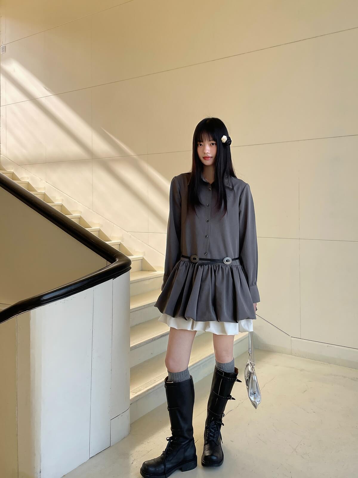 Cloudy Ruffle Layer Shirt Onepiece