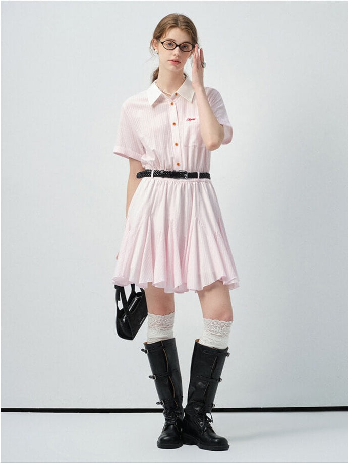 Candy Pink Collared Stripe Onepiece