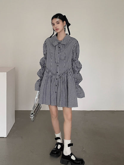 Ribbon Puff Gingham Dress