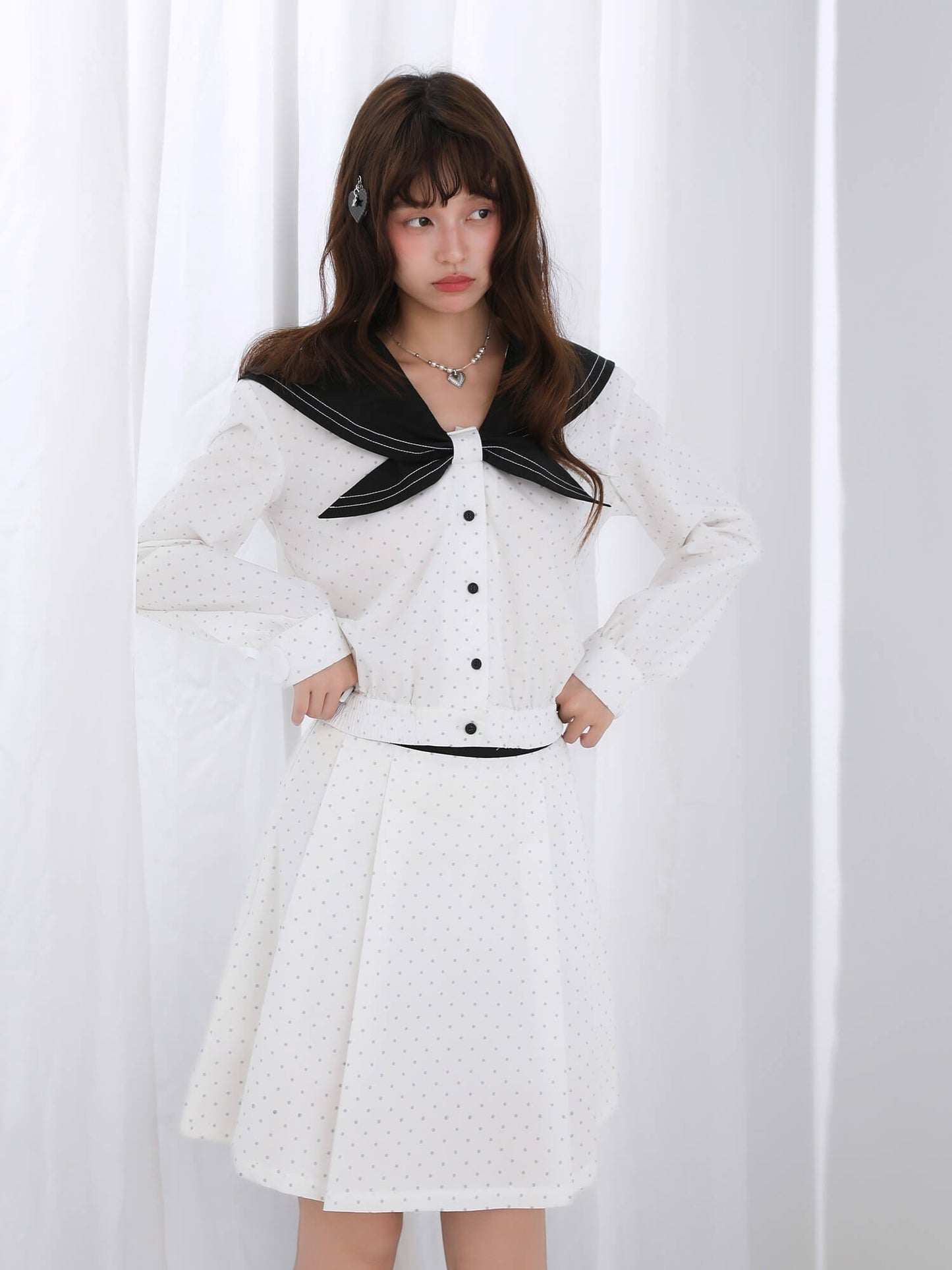 Dot Ribbon Sailor Mini Skirt