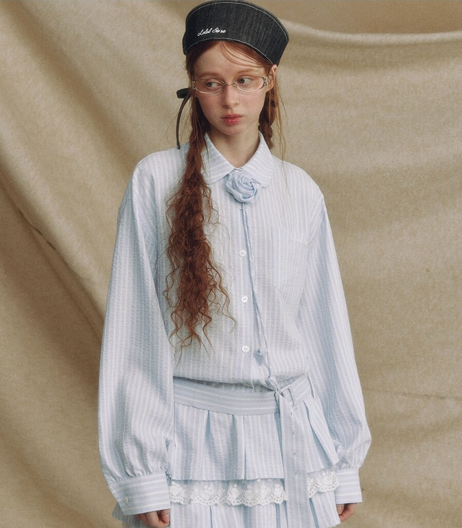 Stripe Lace Rose Shirt Dress