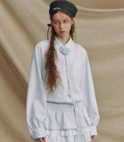 Stripe Lace Rose Shirt Dress