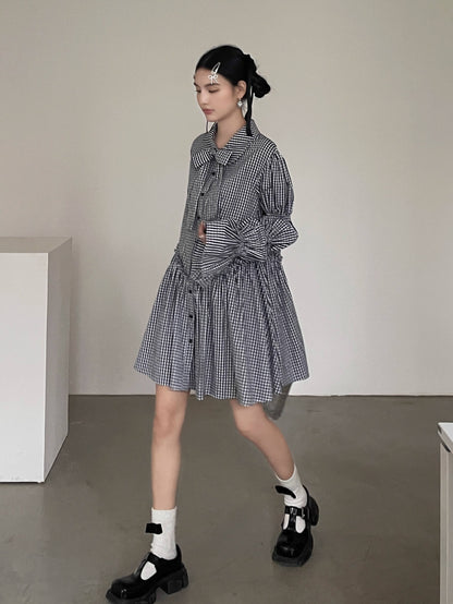 Ribbon Puff Gingham Dress