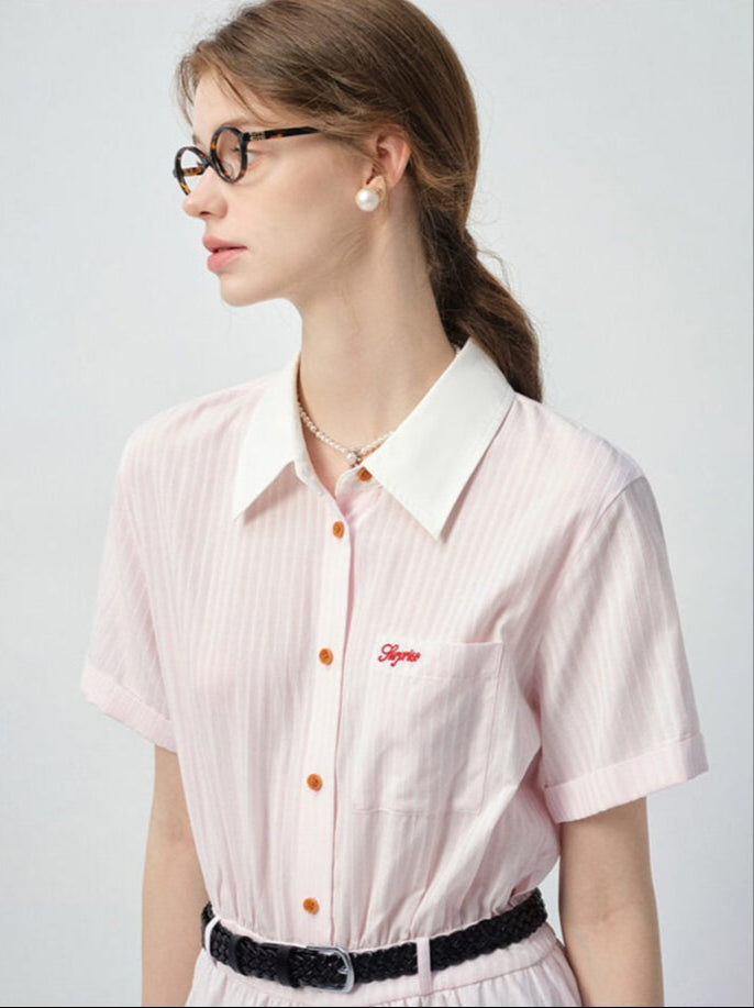 Candy Pink Collared Stripe Onepiece