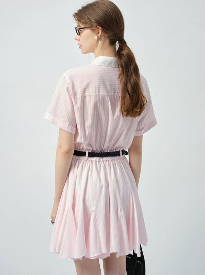 Candy Pink Collared Stripe Onepiece