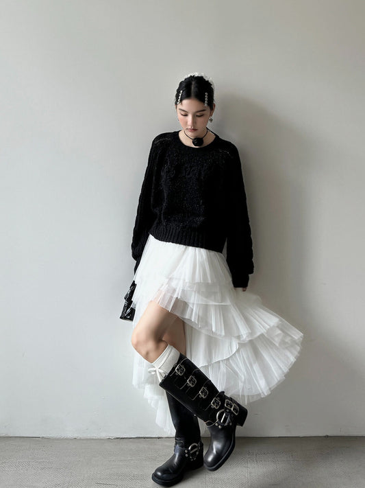 Asymmetry Layered Fluffy Tulle Skirt