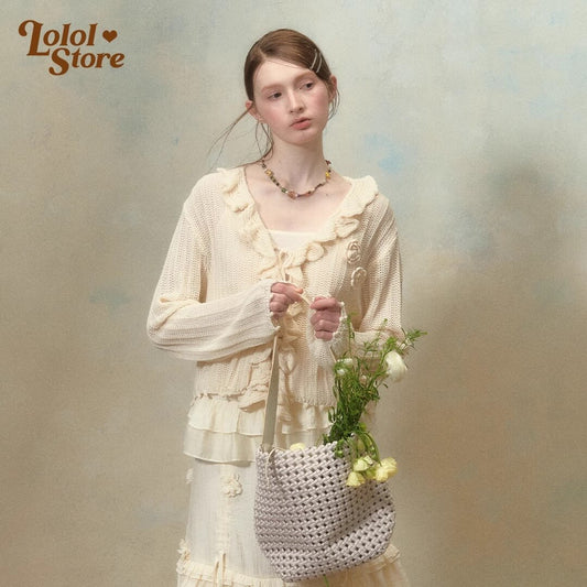 Frill bloom knit cardigan