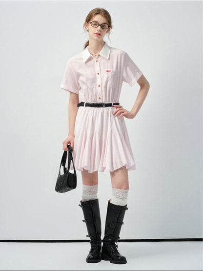 Candy Pink Collared Stripe Onepiece