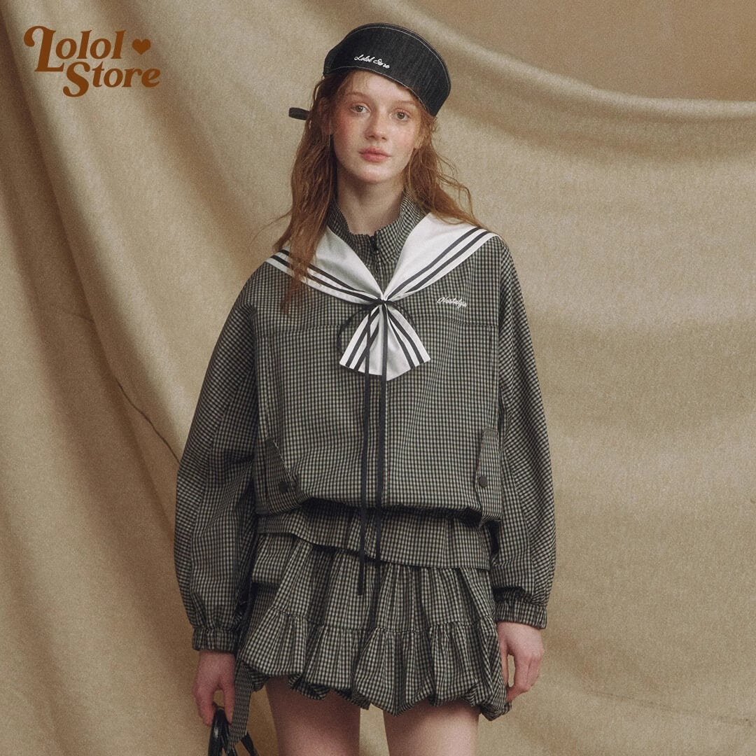 Sailor Check Ribbon Blouson
