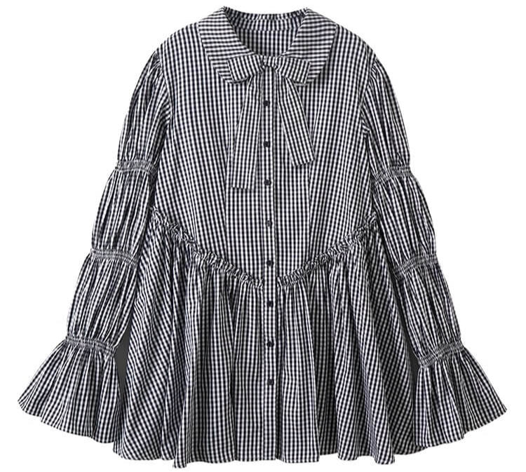 Ribbon Puff Gingham Dress