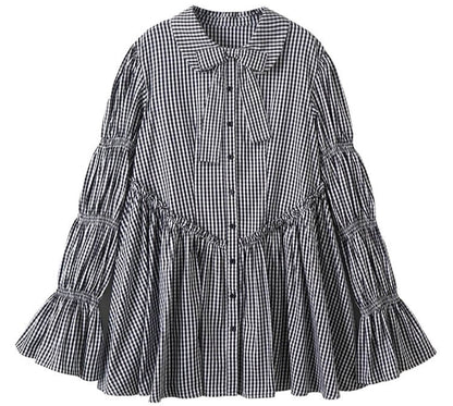 Ribbon Puff Gingham Dress