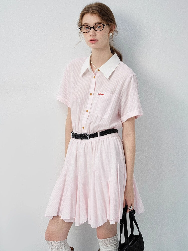 Candy Pink Collared Stripe Onepiece