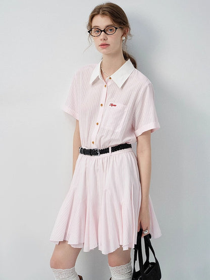 Candy Pink Collared Stripe Onepiece