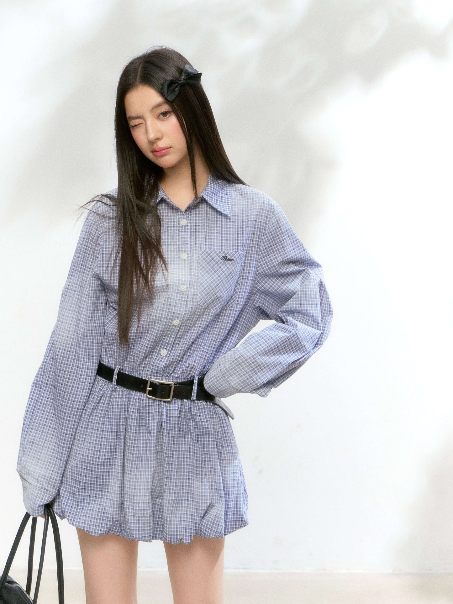 Balloon Check Shirt Onepiece