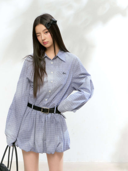 Balloon Check Shirt Onepiece