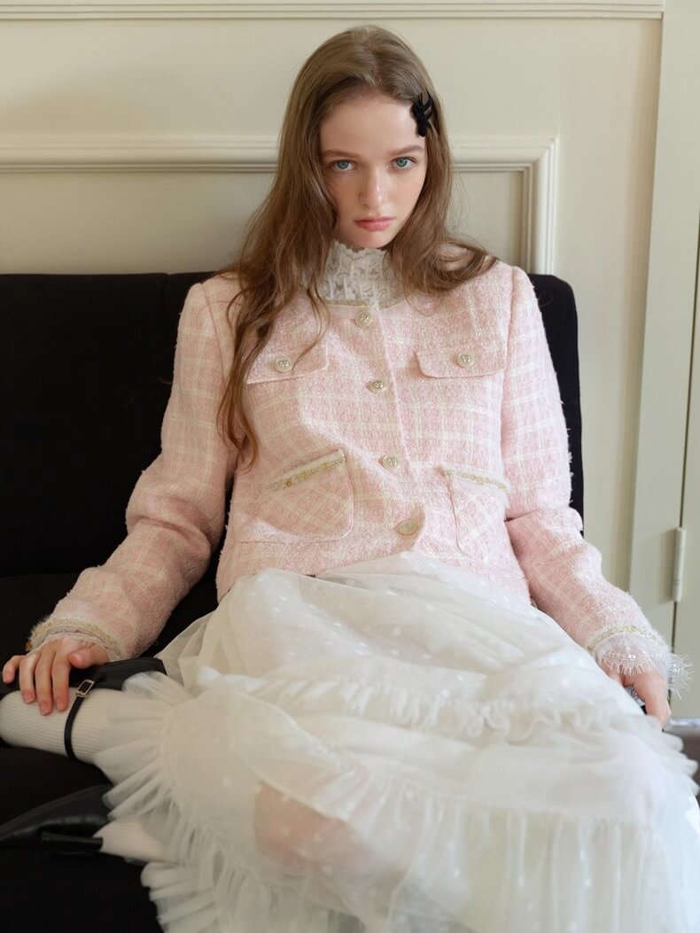 Cotton Candy Check Tweed Jacket
