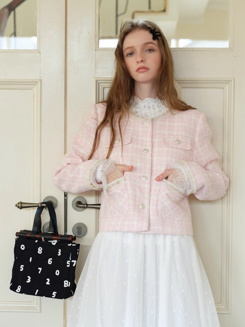 Cotton Candy Check Tweed Jacket